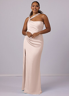 Barbie ♥ Azazie Final Sale Blushing Pink Mermaid One Shoulder Stretch Satin Dress image6