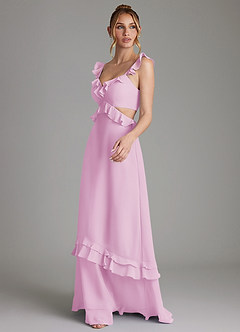 Azazie Malaya Bridesmaid Dresses Candy Pink A-Line Corset Chiffon Dress image6