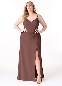 Azazie Leo Bridesmaid Dresses Espresso Mermaid V-Neck Pleated Chiffon Dress image7