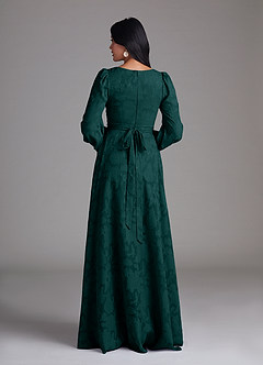 Azazie Leonia Bridesmaid Dresses Pine A-Line Long Sleeve Floral Burnout Dress image3