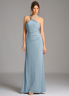 Azazie Valentina Bridesmaid Dresses Dusty Blue Mermaid Pleated Premium Stretch Jersey Dress image6