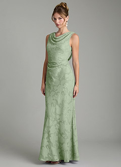 Azazie Kieryn Robes de demoiselle d'honneur Robe Sirène en Blumen-Burnout Plissée Vert Sauge image9