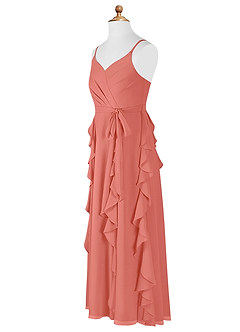 Azazie Peyton Junior Salmon Pink A-Line V-Neck Cascading Ruffles Chiffon Dress image6