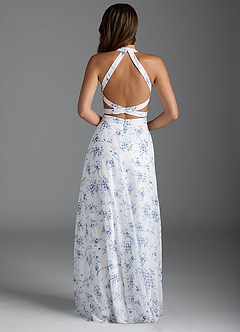 Azazie Clarice Bridesmaid Dresses Blue Cottage Floral A-Line Halter Chiffon Dress image5