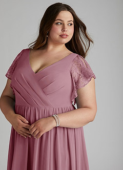 Azazie Zella Bridesmaid Dresses Vintage Mauve A-Line Lace Chiffon Dress image12