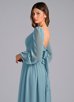 Azazie Zeya Bridesmaid Dresses Moody Blue A-Line Long Sleeve Chiffon Dress image6
