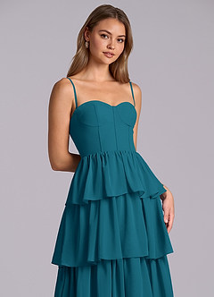 Azazie Faye Vestidos de damas de honor Vestido de Azul Tinta de Gasa de Corte en A con Escote de Corazón image2