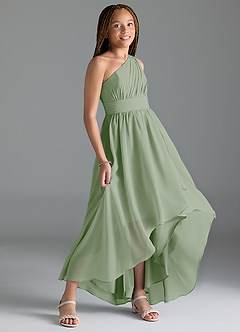 Azazie Mathilda Junior Dusty Sage A-Line Pleated Chiffon Dress image3