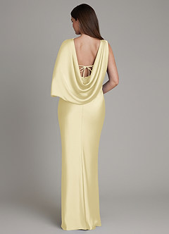 Azazie Darby At-home Try On Dresses Lemon Sorbet Mermaid Pleated Stretch Satin Dress image2