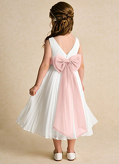 Azazie Margot Flower Girl Dresses Ivory Powder Pink A-Line Pleated Chiffon Dress image5