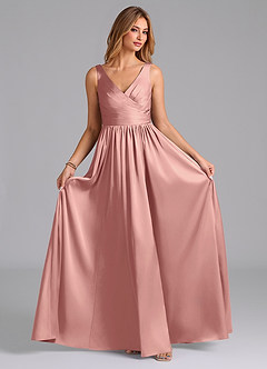 Azazie Keyla Bridesmaid Dresses Rosette A-Line Pleated Stretch Satin Dress image4