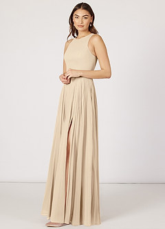 Azazie Lindie Bridesmaid Dresses A-Line Scoop Pleated Chiffon Floor-Length Dress image3