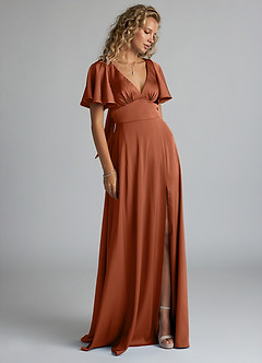 Azazie Kimber Bridesmaid Dresses Cedar Rose A-Line Ruched Stretch Satin Dress image4