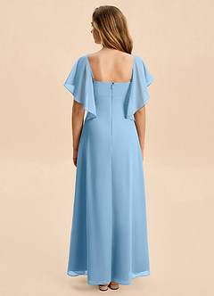 Azazie Selena Junior Steel Blue A-Line Ruched Chiffon Dress image2