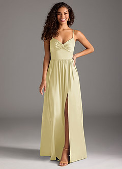 Azazie Zeya Bridesmaid Dresses Lemon Sorbet A-Line Pleated Stretch Satin Dress image8