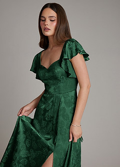 Azazie Keya Bridesmaid Dresses Forrest Green Jacquard A-Line Ruched Jacquard Dress image3