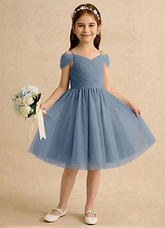 Azazie Lila Girls Formal Robe Demoiselle D'honneur Fillette Robe Trapèze en Tulle Épaule décolletée Violet Crépusculaire image4