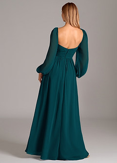 Azazie Alia Bridesmaid Dresses Pine A-Line Long Sleeve Chiffon Dress image4