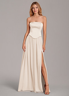 Azazie Cadence Jurken voor bruidsmeisjes Converteerbaar Jurk van Stretch Satijn met A-Lijn Korset Wit Albast image5