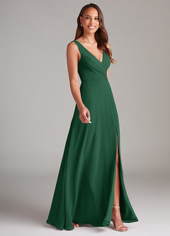 Azazie Nelly Bridesmaid Dresses Dark Green A-Line Pleated Chiffon Dress image3