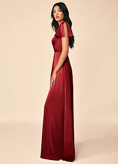 Azazie Soren Bridesmaid Dresses Scarlet A-Line Pleated Stretch Satin Dress image3