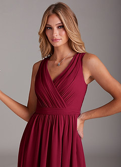 Azazie Kingsley Bridesmaid Dresses Burgundy A-Line Lace Chiffon Dress image6