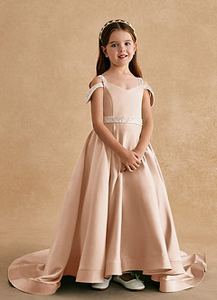 Azazie Jodi Flower Girl Dresses English Rose A-Line Matte Satin Dress image4