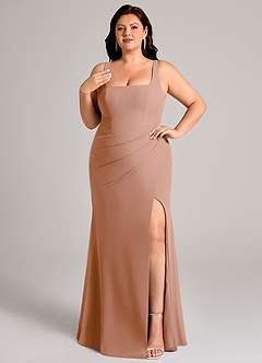 Azazie Mero Brautjungfernkleider Etui Plissee Chiffon Kleid Champagner Rosa image11
