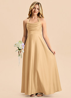 Azazie Kady Junior Robe Trapèze en Satin extensible Décolleté en cœur Or image4