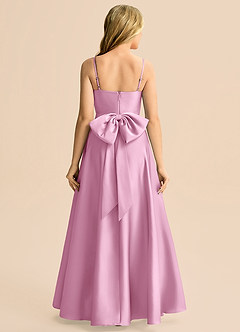 Azazie Rumi Junior Candy Pink A-Line Pleated Stretch Satin Dress image2