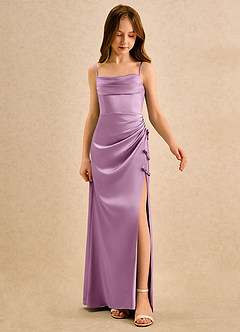 Azazie Bundt Girls Formal Finale sale A-Lijn Jurk van Stretch Satijn Geplooid Powder Blue image3