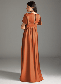 Azazie Verna Maternity Bridesmaid Dresses A-Line Ruched Stretch Satin Floor-Length Dress image2