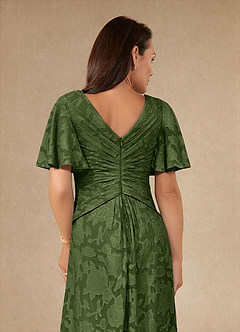 Azazie Emmeline Abiti per la Madre della Sposa Abito A-Line in Burnout Floreale Plissettato Oliva image6