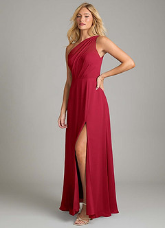 Azazie Phaedra Bridesmaid Dresses Scarlet A-Line One Shoulder Chiffon Dress image5