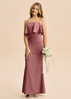 Azazie Galene Junior Mrenneito Joustava satiini Lattian pituus Nuorempi morsiusneito Pukeutua image4