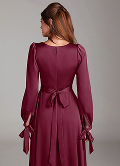 Azazie Leonia Bridesmaid Dresses Mulberry A-Line Long Sleeve Stretch Satin Dress image7