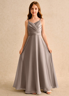 Azazie Umina Girls Formal Flower Girl Dresses Taupe A-Line Pleated Matte Satin Dress image4