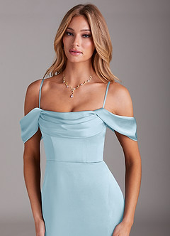 Azazie Saige Brautjungfernkleider Meerjungfrau-Linie Schulterfrei Stretch-Satin Kleid Himmelblau image2
