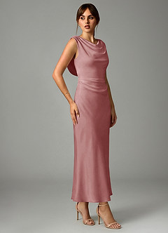 Azazie Kieryn Robes de demoiselle d'honneur Robe Sirène en Satin extensible Plissée Rose Poussiéreuse image4