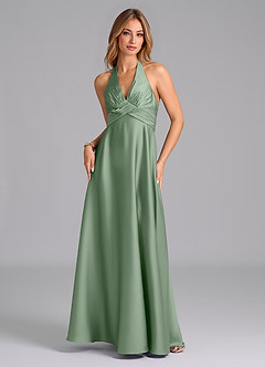 Azazie Tessie Bridesmaid Dresses Matcha A-Line Pleated Stretch Satin Dress image6