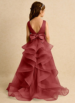Azazie Lior Flower Girl Dresses Rust Ball-Gown Pleated Tulle Dress image7