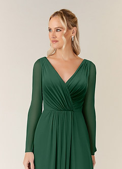 Azazie Teraso Mother of the Bride Dresses Dark Green A-Line Pleated Mesh Dress image4