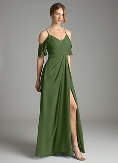 Azazie Dakota Bridesmaid Dresses Olive A-Line V-Neck Pleated Chiffon Dress image5