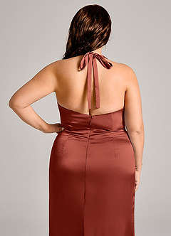 Azazie Valerie Bridesmaid Dresses Terracotta Mermaid Pleated Stretch Satin Dress image2