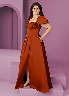 Barbie ♥ Azazie Bridesmaid Dresses Paprika A-Line Ruched Stretch Satin Dress image9