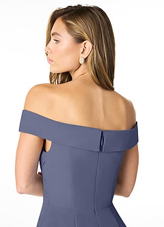 Azazie Lecia Bridesmaid Dresses Stormy Empire Off-The-Shoulder Pleated Chiffon Convertible Dress image7
