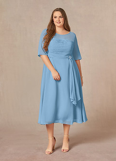 Azazie Naomi Mother of the Bride Dresses Steel Blue A-Line Boatneck Pleated Chiffon Dress image9