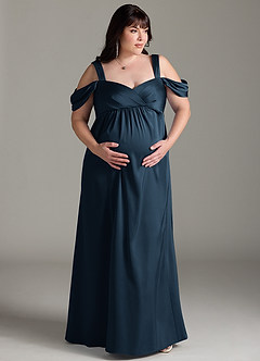 Azazie Rhea Abiti da damigella d'onore premaman Abito A-Line Plissettato a Spalla Scoperta Raso Elasticizzato Floor-Length image7