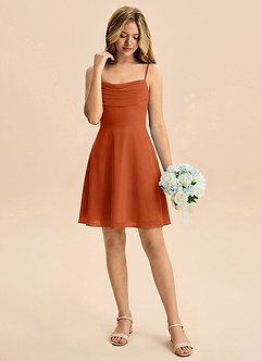 Azazie Bear Junior Burnt Orange A-Line Pleated Chiffon Dress image3