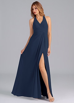 Azazie Dorota Bridesmaid Dresses Dark Navy A-Line Pleated Chiffon Dress image4